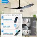 Outdoor Ceiling Fans with Lights-Glass Lamp, 60 inch Damp Rated Wood Propeller Blades for Patios & Porch, Smart APP and Remote Control, 3 Blades Dimmable LED Ceiling Fans, High CFM 6 Speed-Black