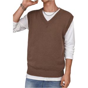 SHENHE Men's V Neck Sleeveless Plain Soft Sweater Vest Pullover Preppy Top (M)
