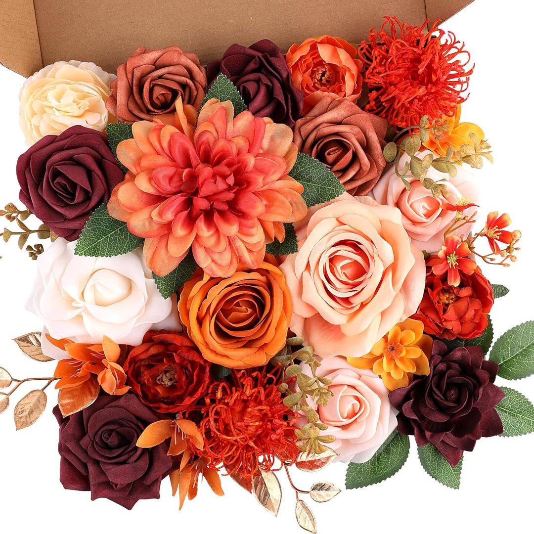 AGIRL Artificial Flowers Combo Silk Mix Terracotta Fake Flower with Stems for DIY Wedding Bouquets Centerpieces Arrangements Table Chair Decor Baby Shower Home Decor (Terracotta)