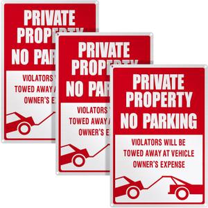 Outus 3 Pieces No Parking Sign, 18 x 12 Inches Reflective Private Property Sign Violators Will Be Towed, Rust Free Aluminum, UV Protected, Weather Resistant, Waterproof, Durable Ink, Easy to Mount