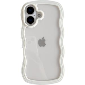 Caseative for iPhone 16 Case,Cute Curly Wave Frame Shape Shockproof Soft Phone Case (White)