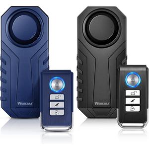 WSDCAM Bike Alarm 2 Pack 113dB Wireless Anti Theft Vibration Motion Sensor Vehicle Security Alarm System Waterproof Motorcycle Alarm Bicycle Alarm with Remote - Black & Blue