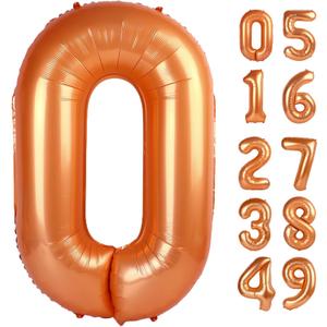 Orange Number Balloon 40 Inch, 0 Number Balloons, 10 20 30 40 50 Numbers Balloon Birthday Decorations, Orange Party Supplies for Women Men