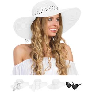 Senker Fashion Sun Hats for Women, Wide Brim Floppy Beach Straw Hat for Summer Travel Vacation Foldable with Sunglasses