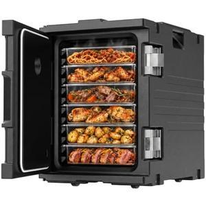 Tera 95Qt Insulated Food Pan Carrier: Non-Electric for 6 Full-Size Pans | Hot & Cold Retention, LLDPE, 304 Steel Latch, Removable Gasket, Recessed Casters, Catering, Stackable, Banquet, Parties