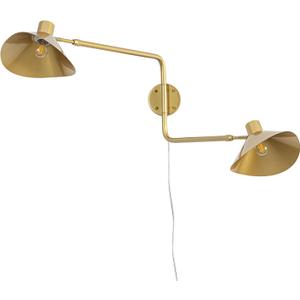Gold 2-Light Plug in Wall Sconce, Big Adjustable Swing Arms Wall Light Fixture for Living Room Bedroom Bedside Wall Light Adjustable Swivel Arms Extendable Length 22 to 58