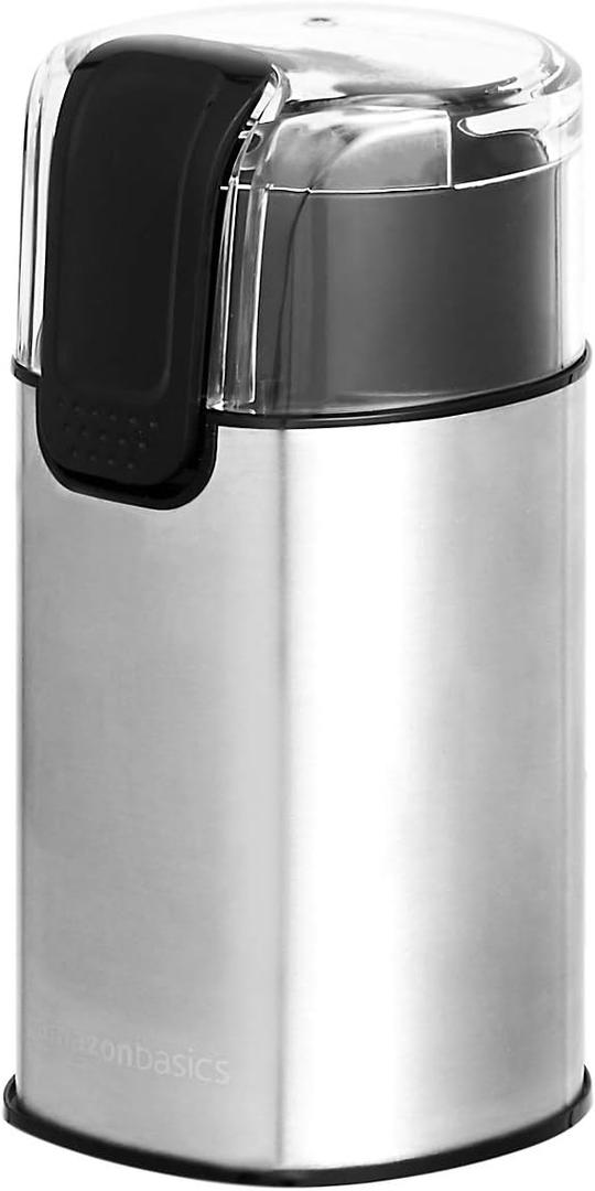 Amazon Basics Electric Coffee Grinder for Home Use, Spice Grinder for Coffee Beans, Herbs, Spices, Grains, Nuts, with Heavy-Duty Stainless Steel Grind Blades, 2.1Oz (60g), 150W, Black & Silver