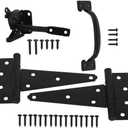 HOME MASTER HARDWARE Wood Gate Hardware Set- Heavy Duty 6" Gate Tee Hinge,Pull Set Gate Hardware Kit with Screws for Outdoor Fence Swing Gate Black Finish
