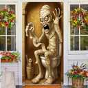 2 x Halloween Welcome Door Cover 71x35 Inch Front Porch Door Banners Decoration for Indoor Decor Fall Party Bathroom Mummy Theme