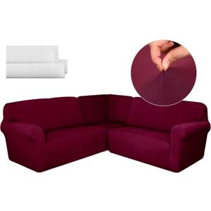 Breling 3 Pcs L Shaped Couch Covers for Sectional Corner Sofa Stretch 5 Seat Washable Corner Sofa Slipcover Sectional Couch Protector for Living Room(Burgundy, Milk Silk)