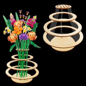 Wooden Vase for Lego Flowers - Floating Rings Vase for Lego Flower Bouquet Building Set - Display Stand for Lego Roses Cherry Blossom Sunflower Tulips Daffodils Lotus