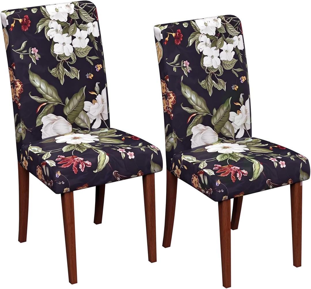 Stretch Dining Chair Covers Set of 2,Floral Print Chair Covers,Soft Removable Washable,Pet Friendly Furniture Protector,Universal Chair Slipcovers for Home, Kitchen,Ceremony Dining Room Seat