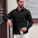 Lion Nardo Oxford Shirts for Mens Long Sleeve Dress Shirts Business Casual Button Down Shirts Untucked Shirts for Men (Black, S)