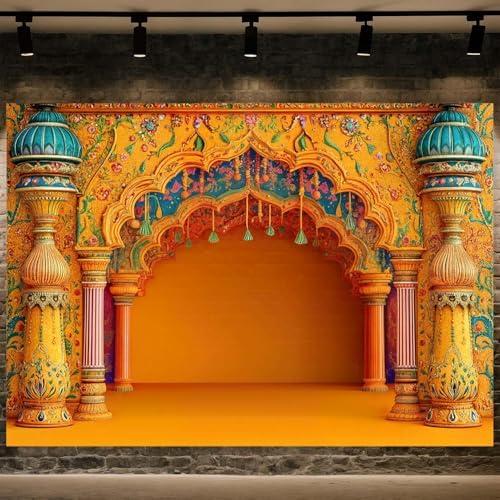 7X5ft Indian Traditional Photography Backdrop Indian Diwali Pooja Photo Background Puja Ganpati Pooja Mehndi Religious Festival Wedding Party Decoration Photo Studio Props