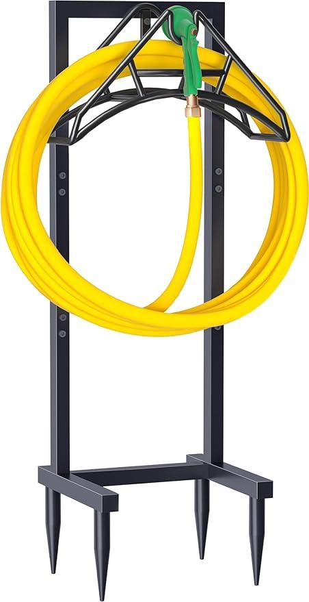 Outdoor Garden Hose Holder Freestanding with 4 Spikes, Heavy Duty Metal Water Hose Reel Stand Hanger Rack Organizer Holds Storage 150ft Hose for Outside Yard Lawn, Black Outdoor Garden Hose Holder Freestanding with 4 Spikes, Heavy Duty Metal Water Hose Reel Stand Hanger Rack Organizer Holds Storage 150ft Hose for Outside Yard Lawn, Black
