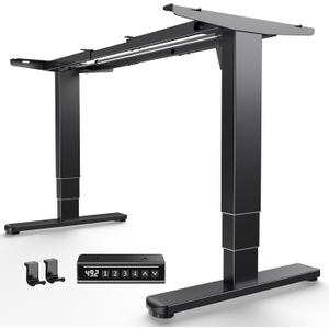 HUANUO Standing Desk Frame with 220lbs Powerful Brushless Motor, Double Crossbeam Structure, Thick Adjustable Desk Legs, for Max 35.4″ x 86.6″ Desktop, for Home Office, Black Frame Only, 3-Stage