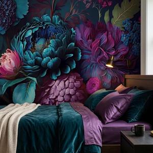 Bormia Dark Purple Floral Peel and Stick Wallpaper Peony Flower Wall Murals