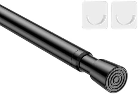 MEXAU 1Pack Spring Tension Curtain Rod 26-39 inch Black Adjustable Spring Rod Extendable Tension Rod For Kitchen, Bathroom, Window, Bookshelf, Closet Black