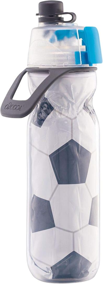 O2COOL Mist 'N Sip Misting Water Bottle 2-in-1 Mist And Sip Function With No Leak Pull Top Spout Reusable Sports Water Bottle - 20 oz (Soccer)