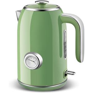 Pukomc Electric Kettle,1.7L Stainless Steel Electric tea kettle with Temperature Gauge, Fast Boiling, Auto Shut - off, BPA - Free, Boil - Dry Protection, (Retro Green)