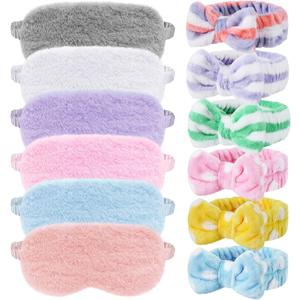 12 Pieces Sleepover Slumber Party Favors for Girls, Spa Party Supplies, Plush Eye Mask Sleep Eyeshade and Bow Headbands for Girls Women