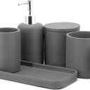 ZCCZ - Grey Bathroom Accessories Set 6 Pcs - Toothbrush Holder, Lotion Soap Dispenser, 2 Qtip Holder Dispenser, Vanity Tray, Bathroom Tumbler - Decorative Countertop Vanity Organizer (Gray)
