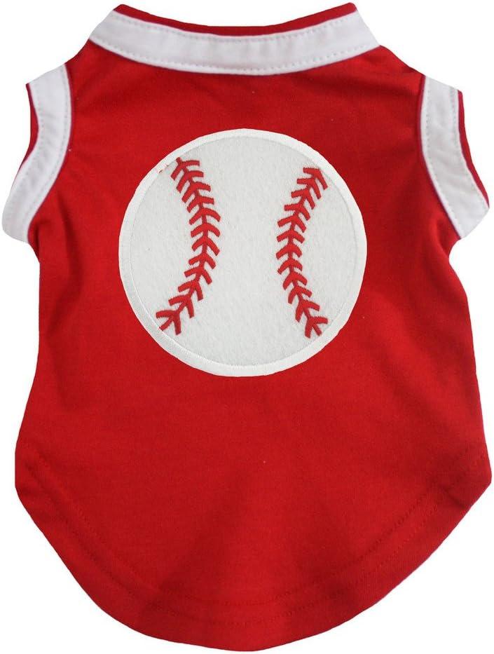 Petitebella Baseball Puppy Dog Shirt (Red, X-Large)