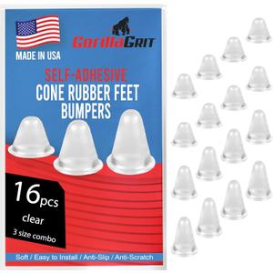 Cone Shaped Clear Rubber Bumpers - 16 PC Combo - Tall Rubber Feet Spacers for Electronics, Computer Audio Equipment, Car Truck Bug Deflector, Cutting Boards, Picture Frames, Cabinet Door