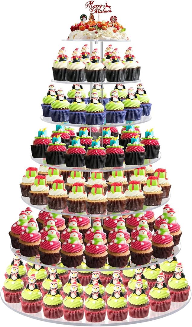 7 Tier Large Cupcake Stand, Round Cupcake Stand for 100 Cupcakes, Tiered Cupcake Display Stand, Clear Acrylic Cup Cake Tower Stand, Dessert Table Display Set for Gatherings and Celebrations