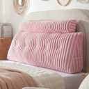 Headboard Pillow + A Long Neck Roll Pillow Body Pillow，Faux Fur Headboard Wedge Pillow with Removable Cover (Pink, Full：54x8x20 inches)