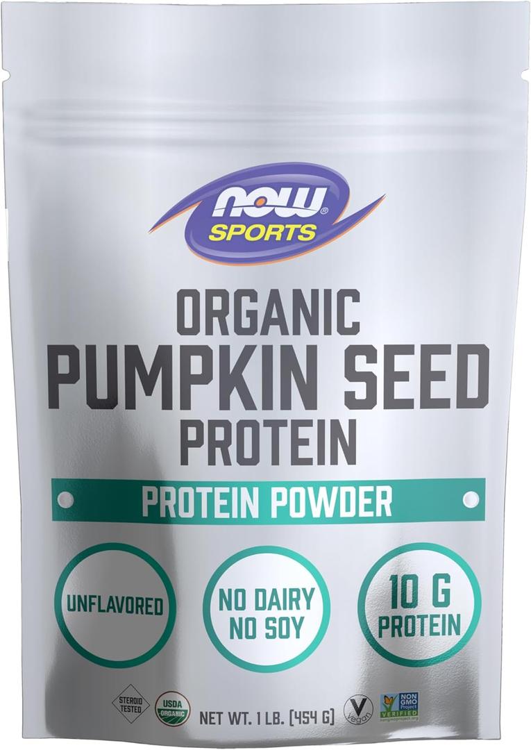 NOW Foods Sports Nutrition, Organic Pumpkin Seed Protein Powder With 10g of Protein, Certified Non-GMO, Unflavored, 1-Pound (EXP 04/30/26)