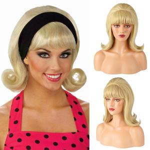LONAI Retro Blonde Wig 50s 60s 70s Wig with Bangs for Women Beehive Vintage Style Synthetic Hair for Halloween Costume Party (shoulder Length)