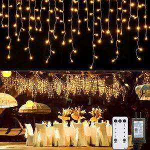 Icicle Lights Outdoor - 33 FT 384 LED Icicle Christmas Lights with 72 Drops, 8 Modes Icicle String Lights with Remote & Timer, Waterproof Fairy Lights for Roof Patio Tree House Decor, Warm White