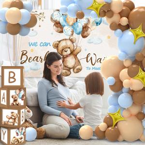 LARRAZABAL Bear Baby Shower Decorations, We Can Bearly Wait Party Decorations Include Backdrop Balloon Arch and Baby Boxes, Gender Reveal 