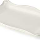 Heritage Scroll Rectangular Platter Elegant 14" x 10" Stoneware Serving Tray with Sculpted Edges Ivory Glazed Classic Serveware for Entertaining, Holidays, or Home Dcor