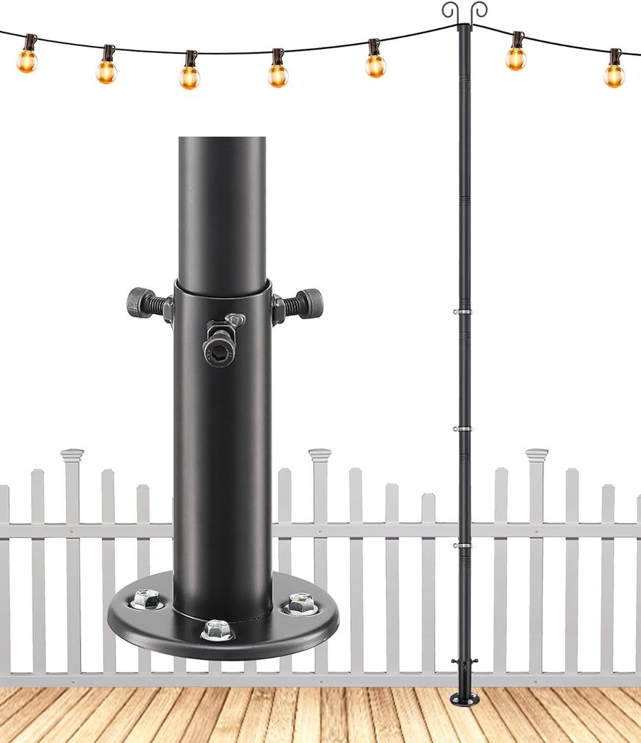12FT String Light Poles - 2 Pack Deck Light Poles for Outside String Lights Heavy Duty with Anchor Based and Bracket - Waterproof Outdoor Patio Light Poles for Wedding, Party