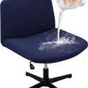 LiveGo Armless Chair Slipcover 100% Waterproof Armless Office Desk Chair Cover Knitted Jacquard Modern Vanity Chair Cover Wide Seat Criss Cross Chair Cover Mid Back Accent Chair Cover (Navy Blue a)