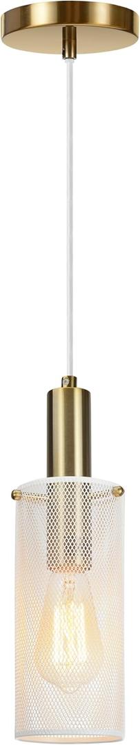Aspen Creative 61167-03-1 Adjustable Indoor Pendant, 2-Tone Warm Brass Finish & Matte White 4-3/4" W x 73-7/8" H Aspen Creative 61167-03-1 Adjustable Indoor Pendant, 2-Tone Warm Brass Finish & Matte White 4-3/4" W x 73-7/8" H