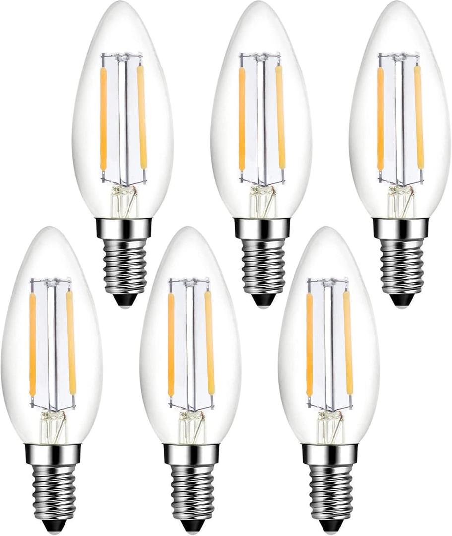 Beonllay E14 European Base LED Candelabra Light Bulbs 25W Equivalent, 110V 2700K Warm White E14 Led Bulbs 2W 250LM for Turkish Lamp, European Chandeliers, European Pendant, 6 Pack