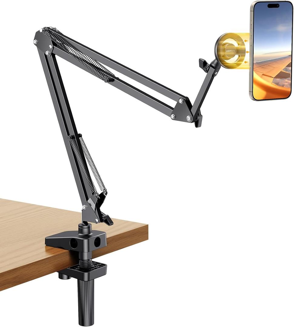 UGREEN Phone Desk Mount for Bed Magnetic iPhone Holder for Magsafe Upgraded Sturdy Arm Gooseneck Compatible with iPhone 17 Air 16 15 14 13 12 Pro Max, Overhead Cell Phone Stand