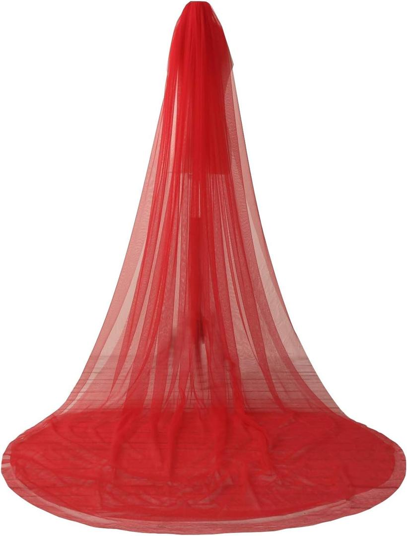 EllieHouse Womens 2 Tier Cathedral Wedding Bridal Veil With Metal Comb (Red)