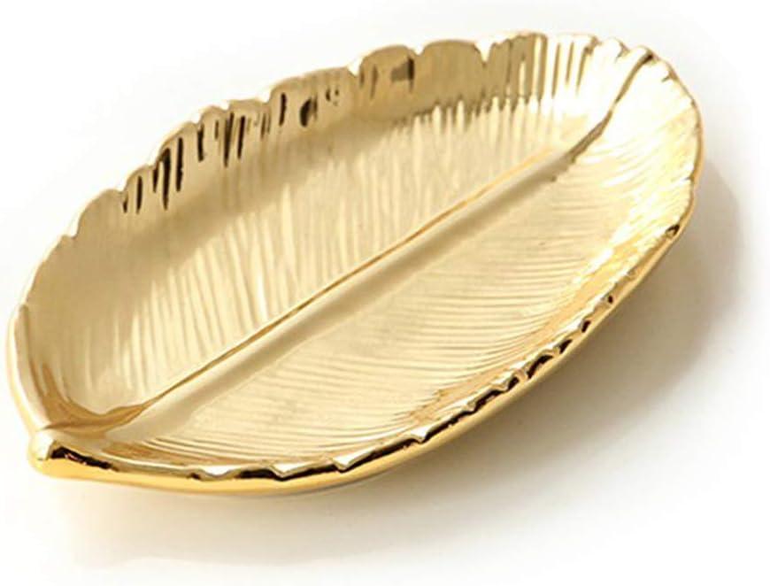 Lependor Golden Leaf Shaped Small Ceramic Jewelry Ring Dish Necklace Bracelet Holder Tray Organizer, Ceramic Decorative Trinket Dish for Wedding Party Woman Girl -Small Gold Leaf