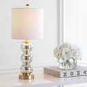 JONATHAN Y 21" Mercury Glass/Brass Gold Glass Table Lamp for Bedroom and Living Room, White Linen Shade, Modern Stacked Sphere Bedside Lamp, LED Bulb Included (JYL1021C)
