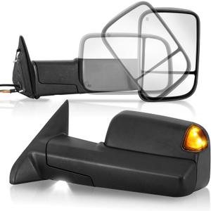 AUTOSTARSHIP Pair Power Heated Towing Mirrors Compatible with 2009-2018 Dodge Ram 1500 2500 3500/ 2019-2024 Ram 1500 Classic w/ LED Turn Signal Light Side Mirror Temperature Sensor (Black)