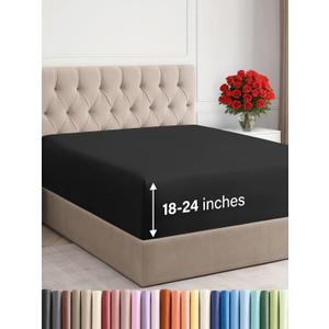 Extra Deep Full Fitted Sheet - Hotel Luxury Single Fitted Sheet Only - Easily Fits 18 inch to 24 inch Mattress - Ultra Soft, Wrinkle Free w/Extra Deep Pockets - Easy-Care, Breathable & Comfy - Black