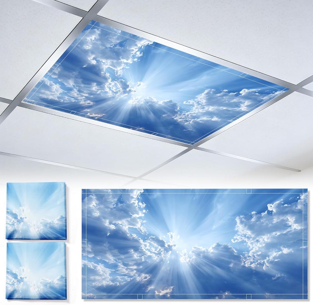 4x2 ft Magnetic Fluorescent Light Covers 2 Pack, Fabric Light Filters for Home Classroom Office LED Ceiling Lights, Light Shades for Glare Reduction & Easy Install
