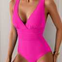 Eomenie One Piece Swimsuit for Women Tummy Control Slimming Bathing Suit Wide Straps V Neck Swim Suit Cross Back Swimwear (Pink)