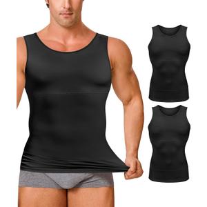 Gotoly Men Compression Shirt Shapewear Slimming Body Shaper Vest Undershirt Tummy Control Tank Top (Small, 2 Pcs Black)