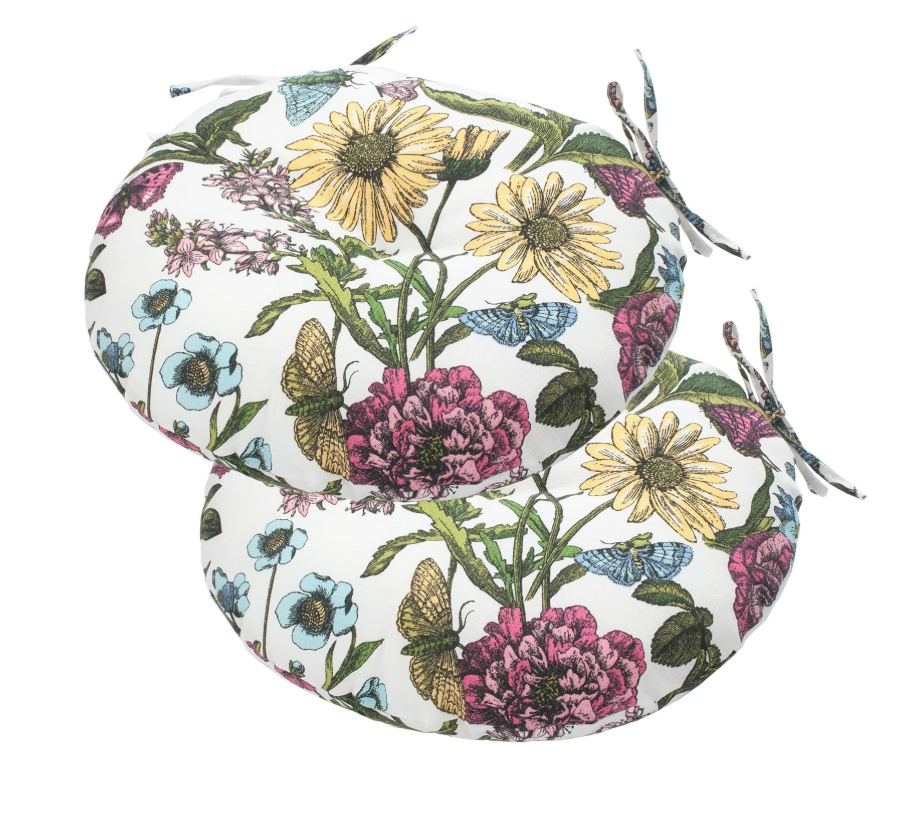 FUNHOME All Weather Bistro Seat Cushions with Ties, Tufted Patio Chair Cushions Round 15”x15”x4”, Set of 2, Chair Pad for Home Garden Kitchen Furniture-Butterfly