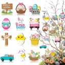 12Pcs Wooden Happy Easter Ornaments for Tree Cute Chick Rabbit Hanging Decorations Truck Easter Egg Spring Flower Hanging Ornaments Holiday Bunny Decorations for Indoor Courtyard Porch Decoration